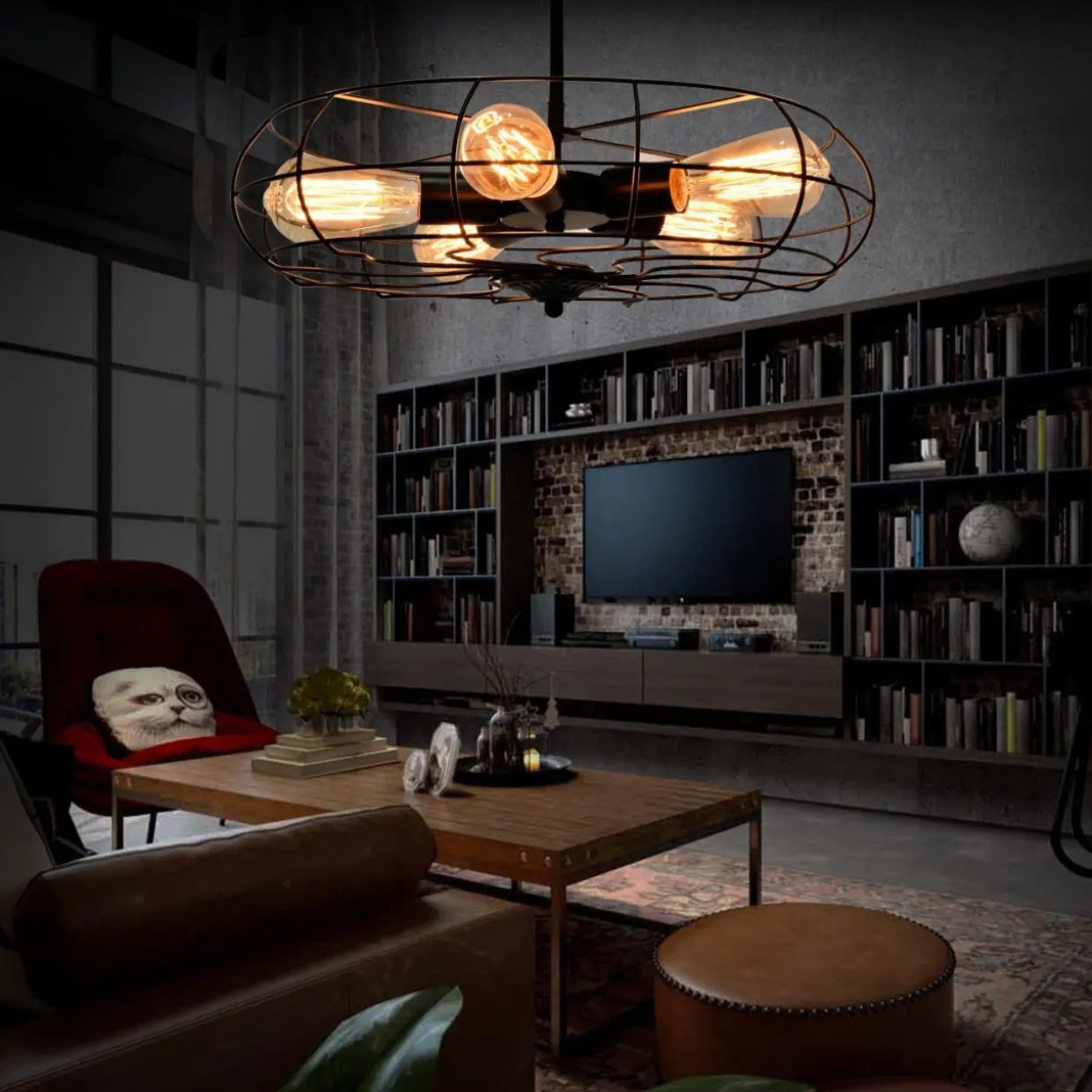 Tangkula Semi Flush Mount Light Industrial Vintage Style Metal Hanging Flush Mount Lighting with