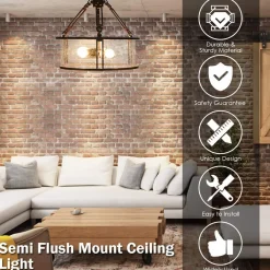 Tangkula Semi Flush Mount Ceiling Light, 3-Light Close to Ceiling Light with Bubble Glass Lampshade