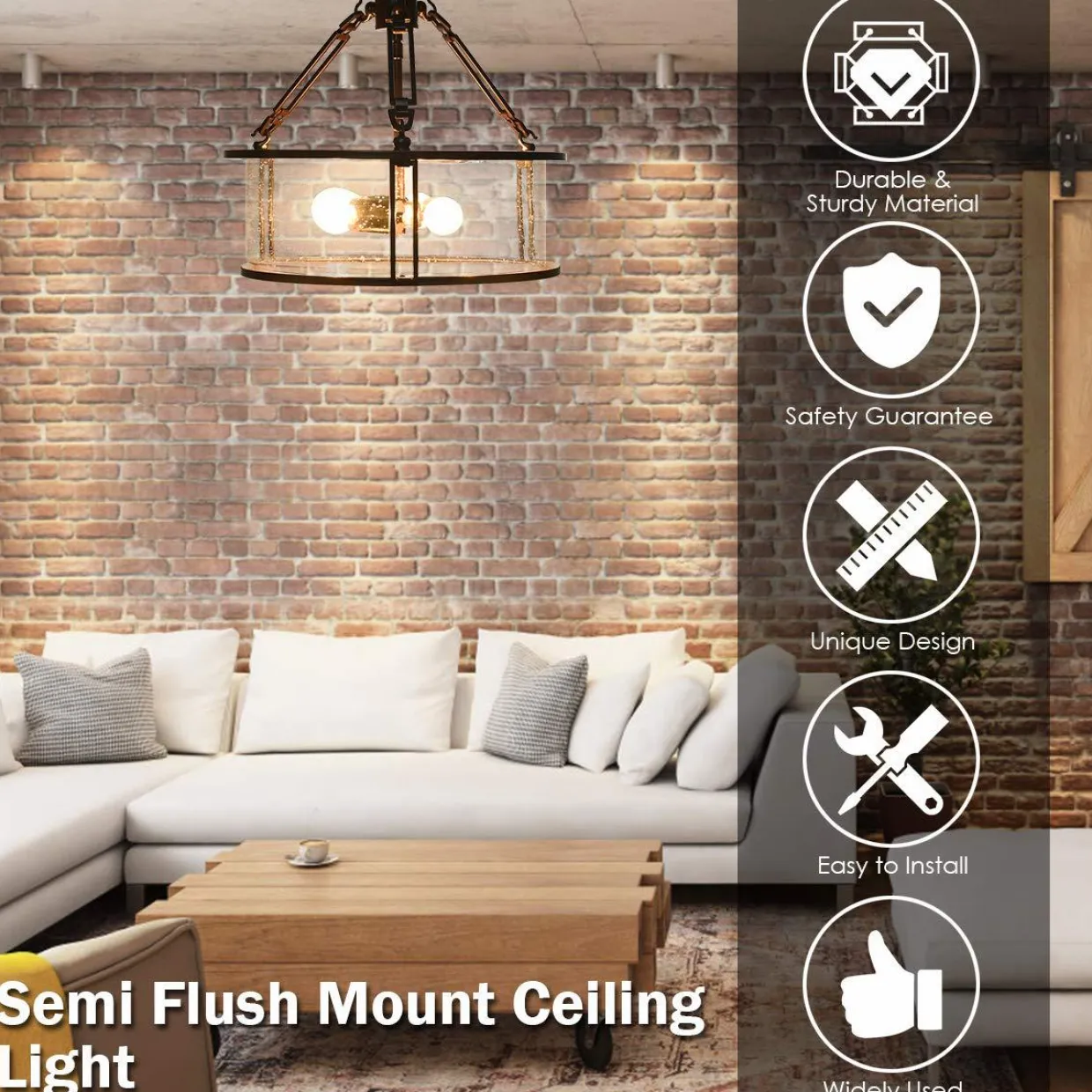 Tangkula Semi Flush Mount Ceiling Light, 3-Light Close to Ceiling Light with Bubble Glass Lampshade