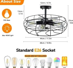 Tangkula Semi Flush Mount Light Industrial Vintage Style Metal Hanging Flush Mount Lighting with