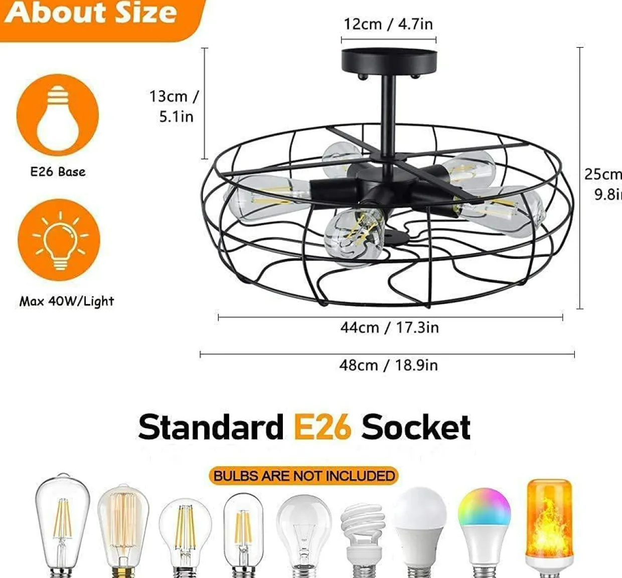 Tangkula Semi Flush Mount Light Industrial Vintage Style Metal Hanging Flush Mount Lighting with