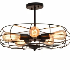 Tangkula Semi Flush Mount Light Industrial Vintage Style Metal Hanging Flush Mount Lighting with