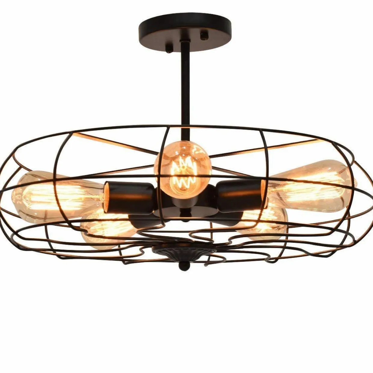 Tangkula Semi Flush Mount Light Industrial Vintage Style Metal Hanging Flush Mount Lighting with