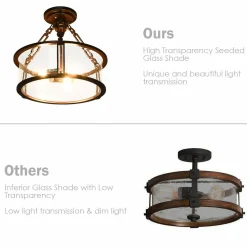 Tangkula Semi Flush Mount Ceiling Light, 3-Light Close to Ceiling Light with Bubble Glass Lampshade