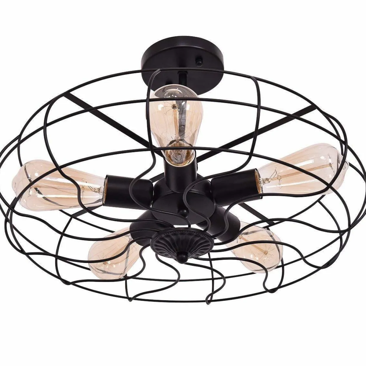 Tangkula Semi Flush Mount Light Industrial Vintage Style Metal Hanging Flush Mount Lighting with