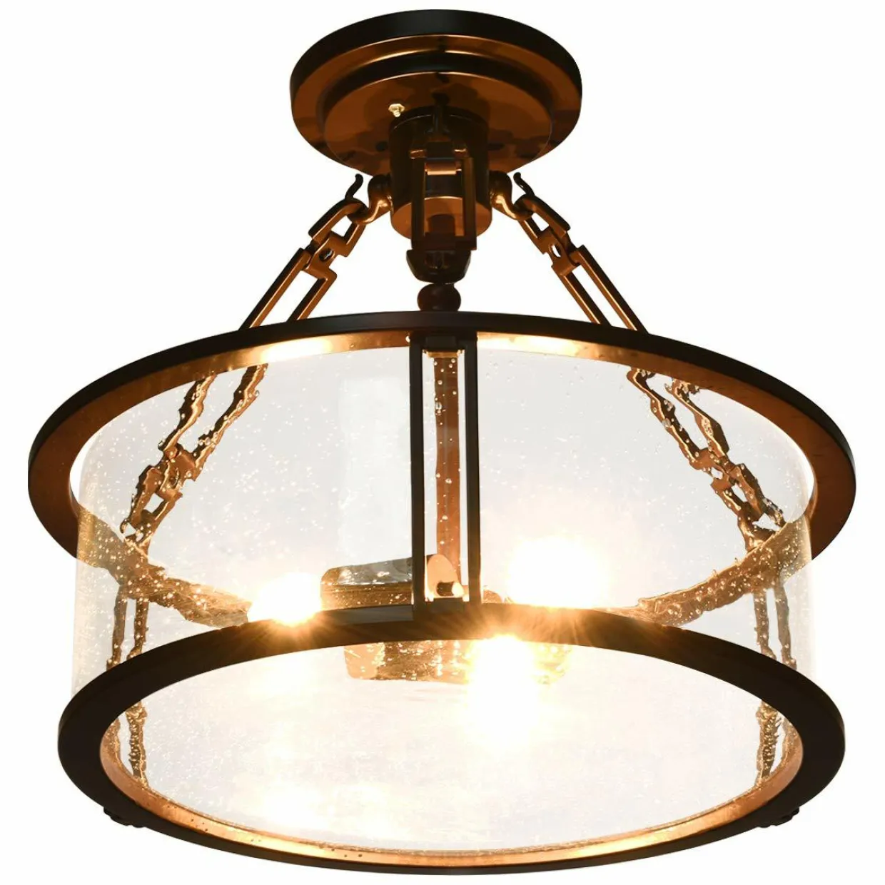 Tangkula Semi Flush Mount Ceiling Light, 3-Light Close to Ceiling Light with Bubble Glass Lampshade