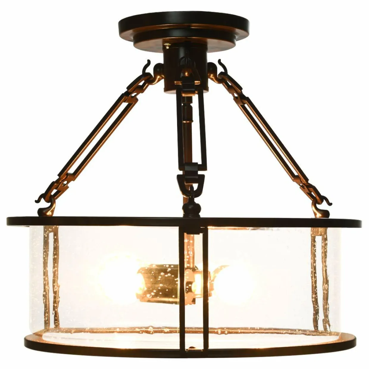 Tangkula Semi Flush Mount Ceiling Light, 3-Light Close to Ceiling Light with Bubble Glass Lampshade