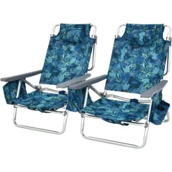 Tangkula Set of 2 Backpack Beach Chair, 5-Position Lay Flat Beach Chairs with Cooler Bag