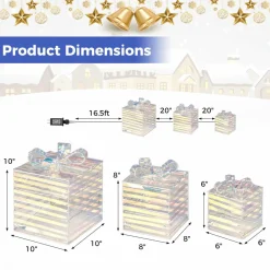 Tangkula Set of 3 Christmas Lighted Gift Boxes, Pre-lit 90 LED Light Up Present Box Decorations