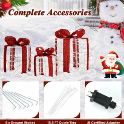 Tangkula Set of 3 Christmas Lighted Gift Boxes for Outdoor Indoor Xmas Tree Holiday Decor