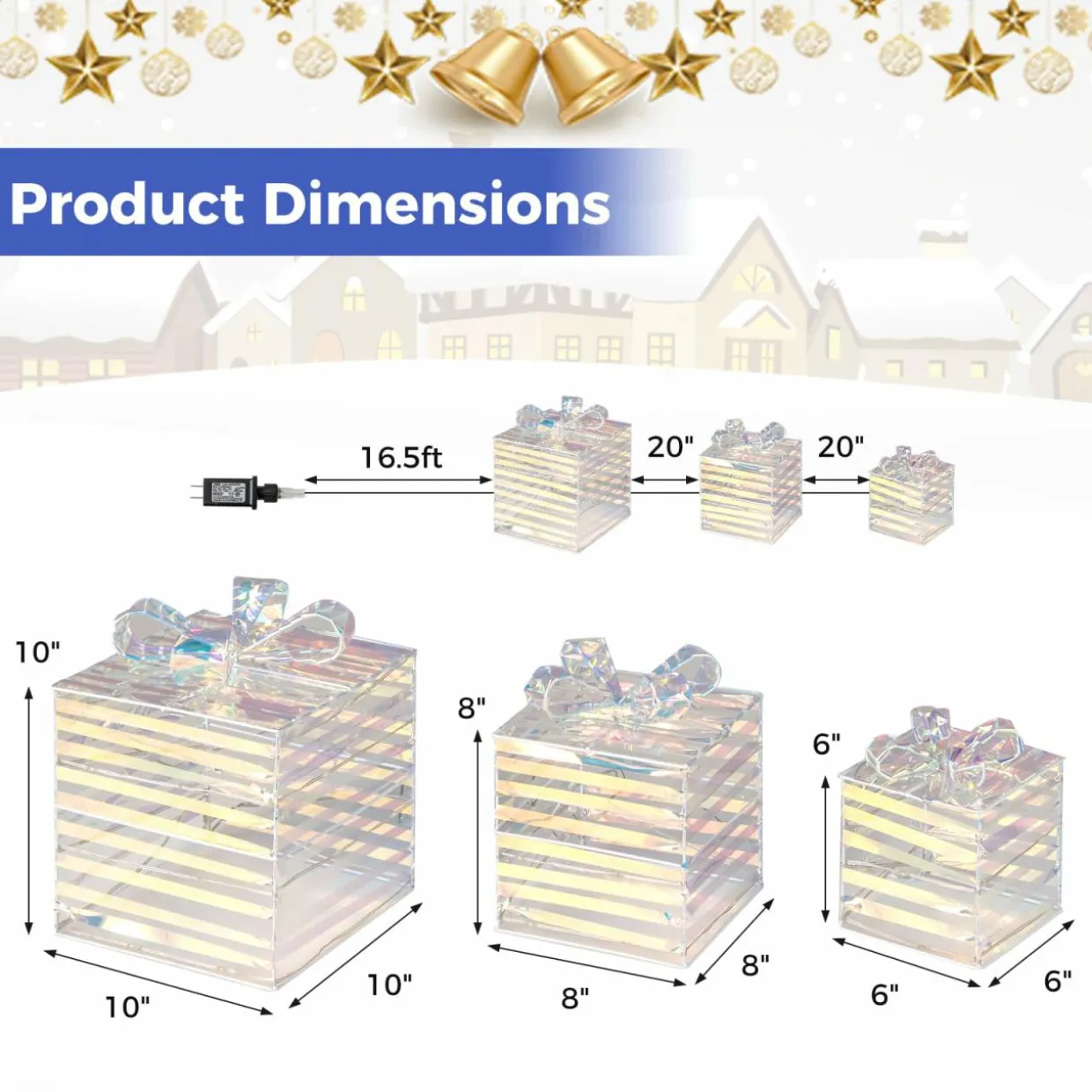 Tangkula Set of 3 Christmas Lighted Gift Boxes, Pre-lit 90 LED Light Up Present Box Decorations