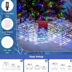 Tangkula Set of 3 Christmas Lighted Gift Boxes, Pre-lit 90 LED Light Up Present Box Decorations