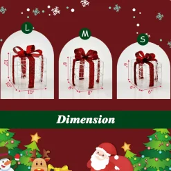 Tangkula Set of 3 Christmas Lighted Gift Boxes for Outdoor Indoor Xmas Tree Holiday Decor
