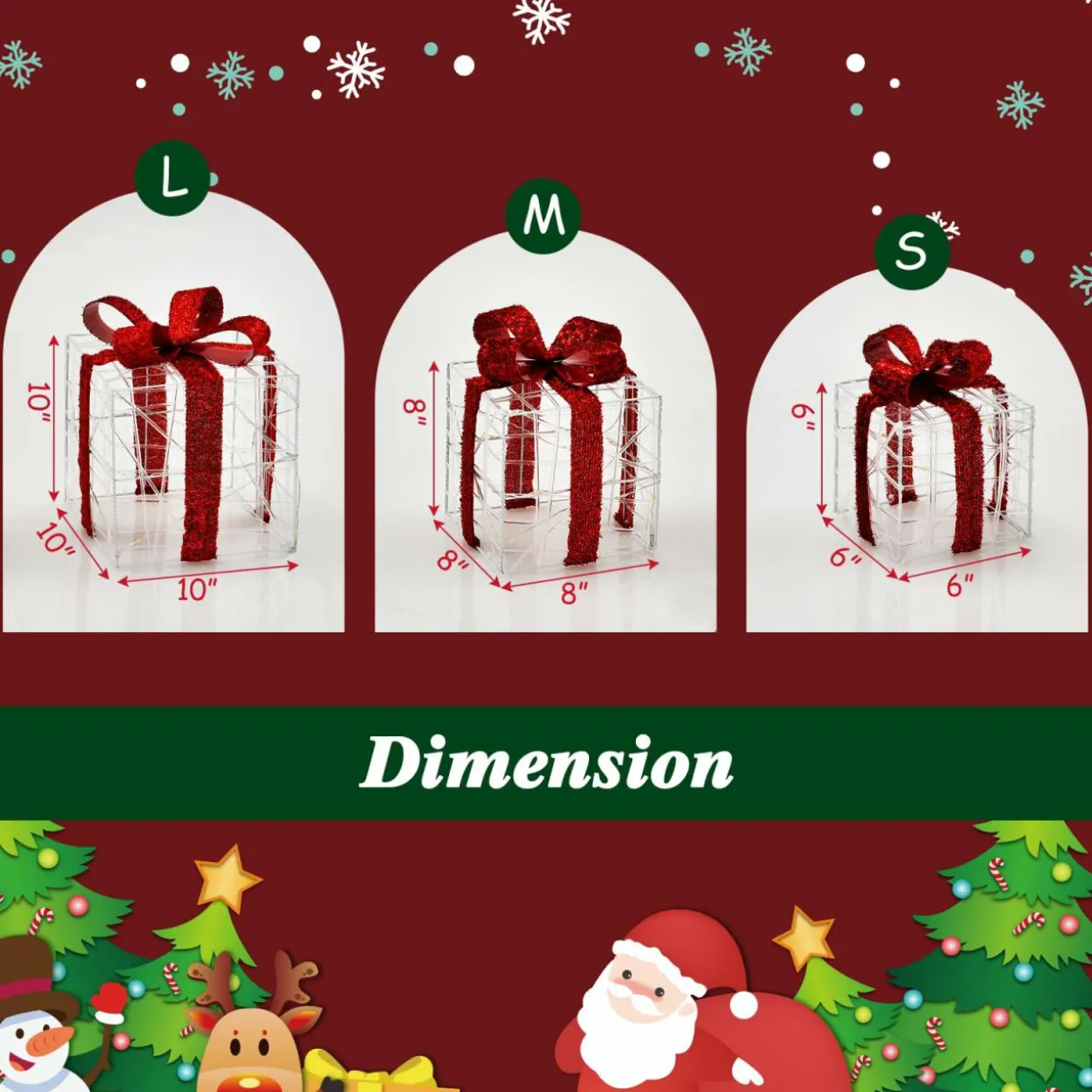 Tangkula Set of 3 Christmas Lighted Gift Boxes for Outdoor Indoor Xmas Tree Holiday Decor