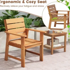 Tangkula Set of 2 Hardwood Patio Dining Chair, Wood Dining Armchairs with Breathable Slatted Seat & Inclined Backrest