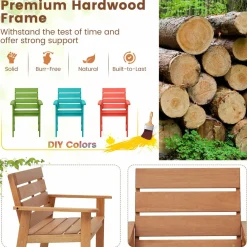 Tangkula Set of 2 Hardwood Patio Dining Chair, Wood Dining Armchairs with Breathable Slatted Seat & Inclined Backrest