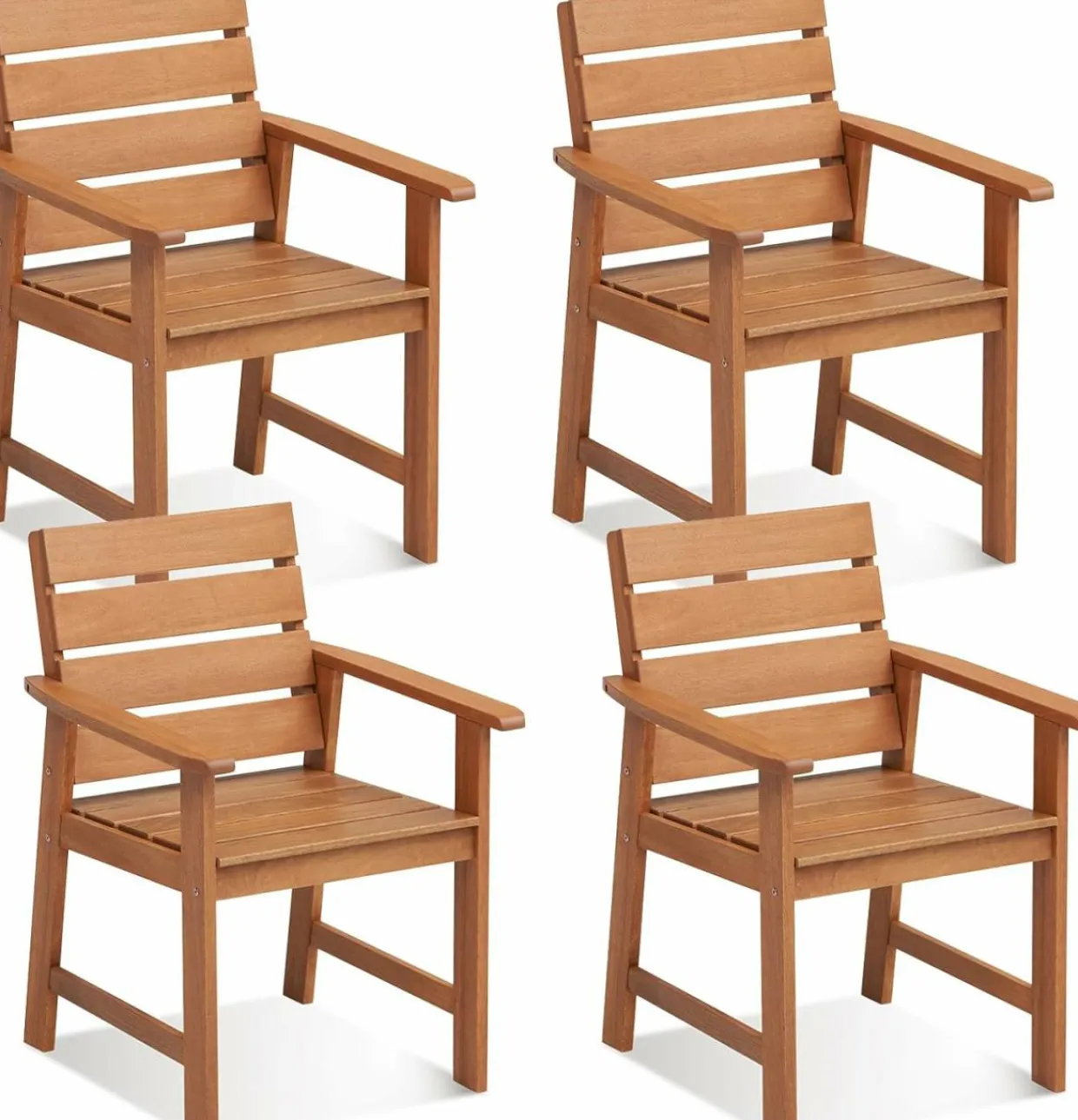 Tangkula Set of 2 Hardwood Patio Dining Chair, Wood Dining Armchairs with Breathable Slatted Seat & Inclined Backrest