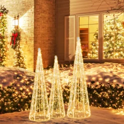 Tangkula Set of 3 Lighted Christmas Cone Trees