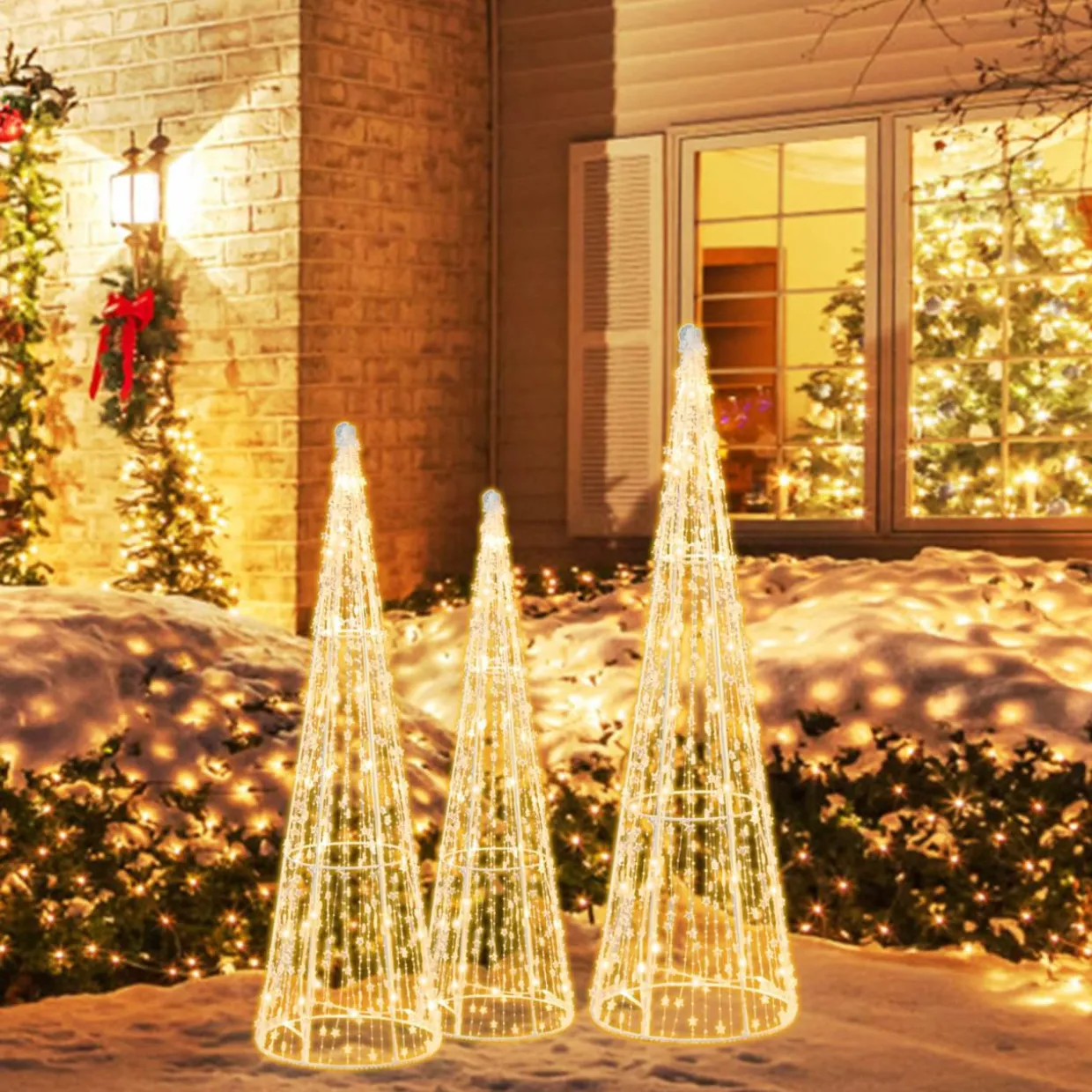 Tangkula Set of 3 Lighted Christmas Cone Trees