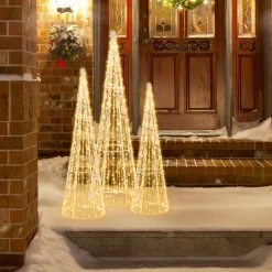 Tangkula Set of 3 Lighted Christmas Cone Trees