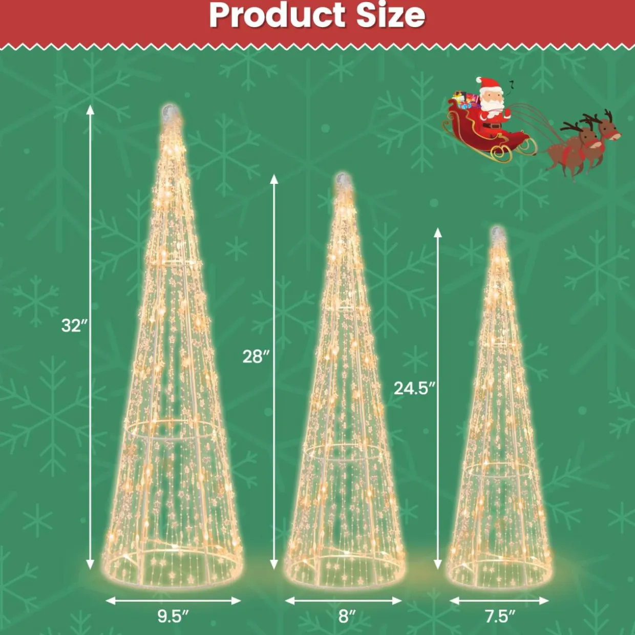 Tangkula Set of 3 Lighted Christmas Cone Trees