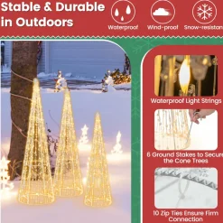 Tangkula Set of 3 Lighted Christmas Cone Trees