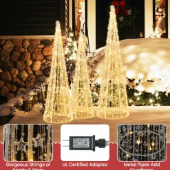 Tangkula Set of 3 Lighted Christmas Cone Trees