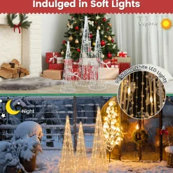 Tangkula Set of 3 Lighted Christmas Cone Trees