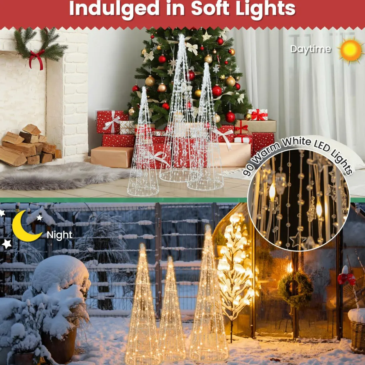 Tangkula Set of 3 Lighted Christmas Cone Trees