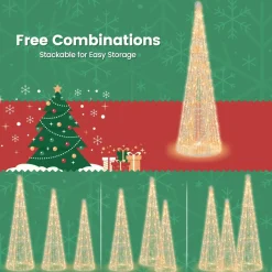 Tangkula Set of 3 Lighted Christmas Cone Trees