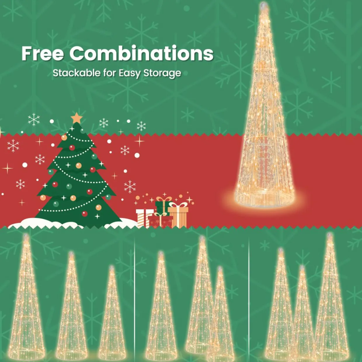 Tangkula Set of 3 Lighted Christmas Cone Trees