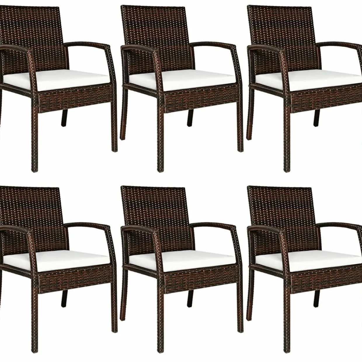 Tangkula Set of 6 Outdoor Dining Chairs, Patiojoy Weather Resistant PE Rattan Patio Chairs