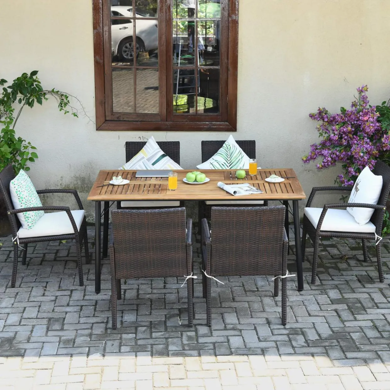 Tangkula Set of 6 Outdoor Dining Chairs, Patiojoy Weather Resistant PE Rattan Patio Chairs