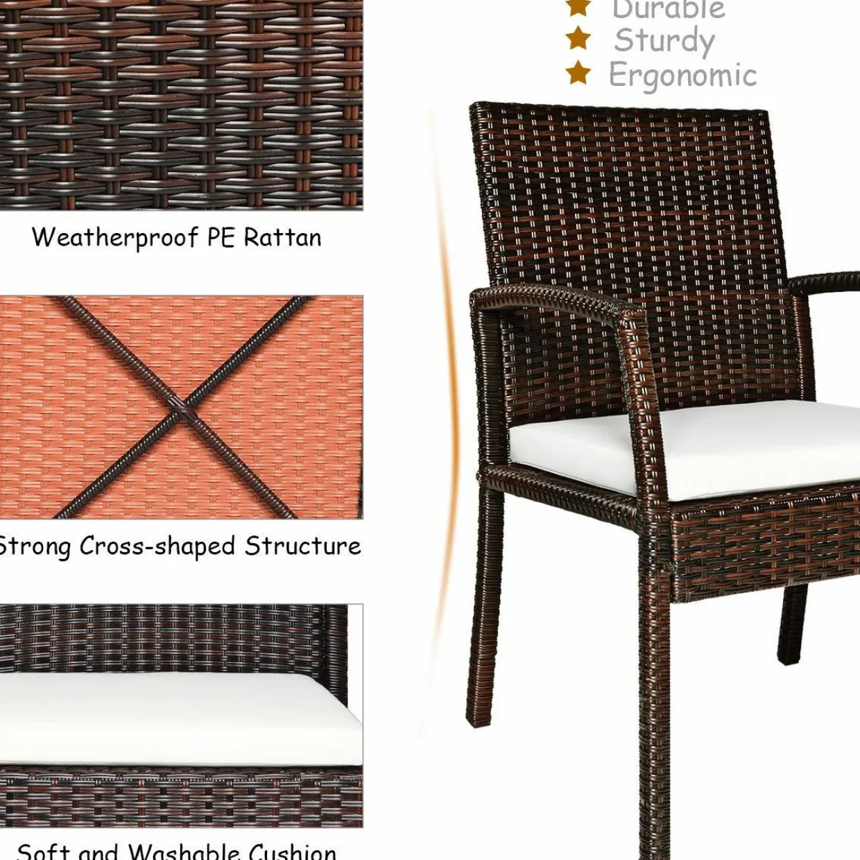 Tangkula Set of 6 Outdoor Dining Chairs, Patiojoy Weather Resistant PE Rattan Patio Chairs