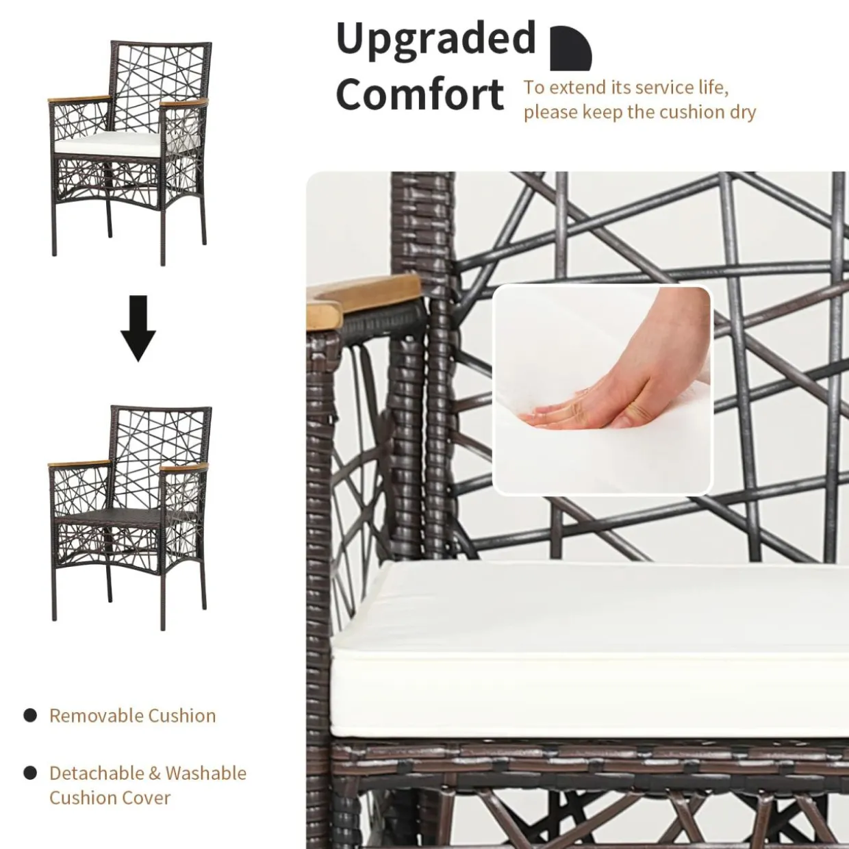 Tangkula Set of 2 Outdoor Dining Chairs, Patio Bistro Chairs with Acacia Wood Armrests and Soft Cushions