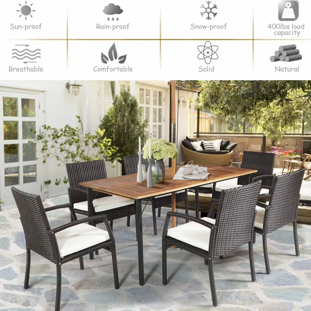 Tangkula Set of 6 Outdoor Dining Chairs, Patiojoy Weather Resistant PE Rattan Patio Chairs