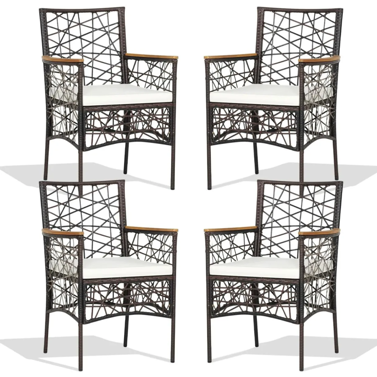 Tangkula Set of 2 Outdoor Dining Chairs, Patio Bistro Chairs with Acacia Wood Armrests and Soft Cushions