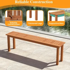 Tangkula Set of 3 Patio Dining Set for 4, Solid Wood Dining Table with 2 Benches