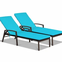 Tangkula Set of 2 Patio Furniture Outdoor Rattan Wicker Lounge Chair Set, Outdoor Reclining Chaise with Armrest and Removable Cushions
