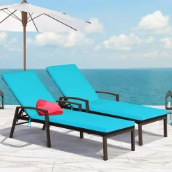 Tangkula Set of 2 Patio Furniture Outdoor Rattan Wicker Lounge Chair Set,  Outdoor Reclining Chaise with Armrest and Removable Cushions