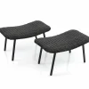 Tangkula Set of 2 Patio Ottomans, Multipurpose Rattan Ottomans w/Padded Quick Dry Foam & Heavy-Duty Metal Legs