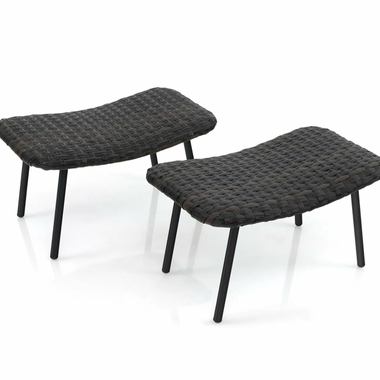 Tangkula Set of 2 Patio Ottomans, Multipurpose Rattan Ottomans w/Padded Quick Dry Foam & Heavy-Duty Metal Legs