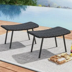Tangkula Set of 2 Patio Ottomans, Multipurpose Rattan Ottomans w/Padded Quick Dry Foam & Heavy-Duty Metal Legs