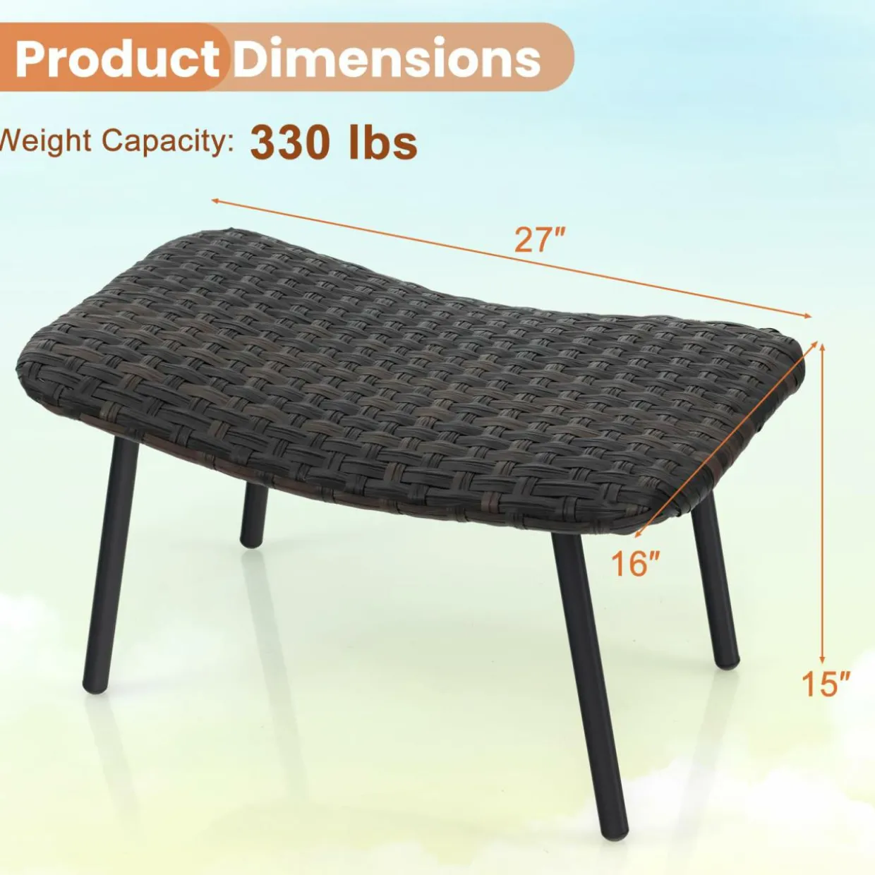 Tangkula Set of 2 Patio Ottomans, Multipurpose Rattan Ottomans w/Padded Quick Dry Foam & Heavy-Duty Metal Legs