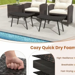 Tangkula Set of 2 Patio Ottomans, Multipurpose Rattan Ottomans w/Padded Quick Dry Foam & Heavy-Duty Metal Legs