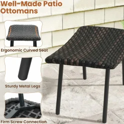 Tangkula Set of 2 Patio Ottomans, Multipurpose Rattan Ottomans w/Padded Quick Dry Foam & Heavy-Duty Metal Legs