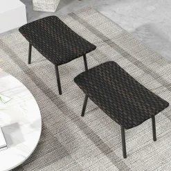 Tangkula Set of 2 Patio Ottomans, Multipurpose Rattan Ottomans w/Padded Quick Dry Foam & Heavy-Duty Metal Legs