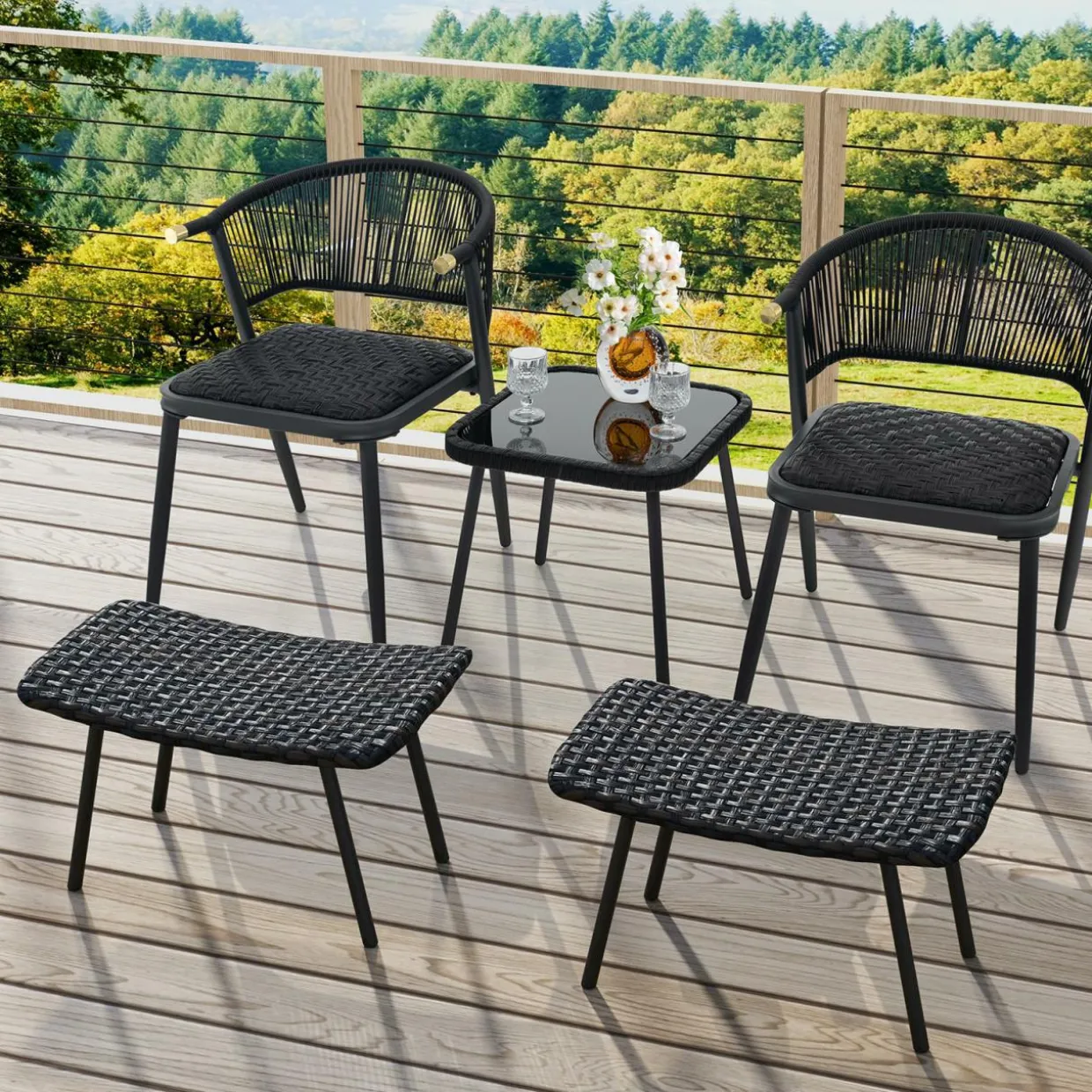 Tangkula Set of 2 Patio Ottomans, Multipurpose Rattan Ottomans w/Padded Quick Dry Foam & Heavy-Duty Metal Legs