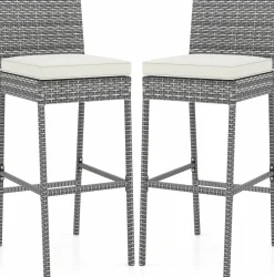 Tangkula Set of 2 Patio Wicker Barstools, Outdoor Bar Height Chair