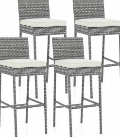 Tangkula Set of 2 Patio Wicker Barstools, Outdoor Bar Height Chair